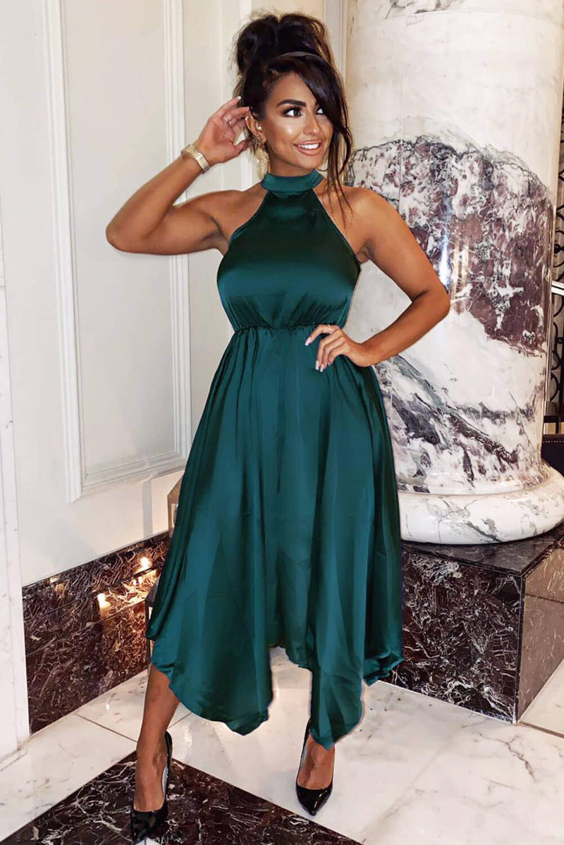 Teal Maxi Dress | Teal Satin Sleeveless ...